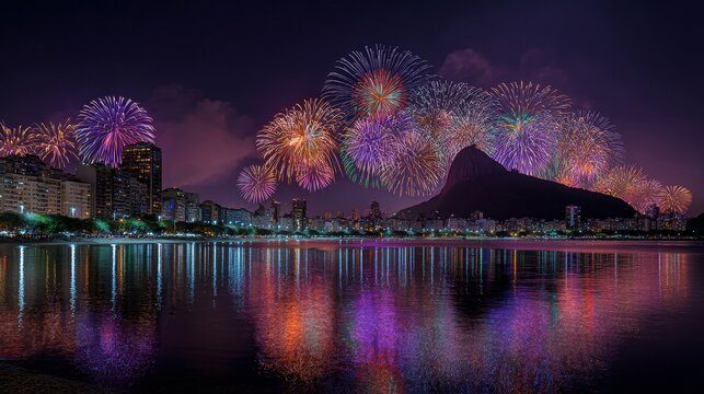 Vuurwerk boven Copacabana tijdens Oud en Nieuw